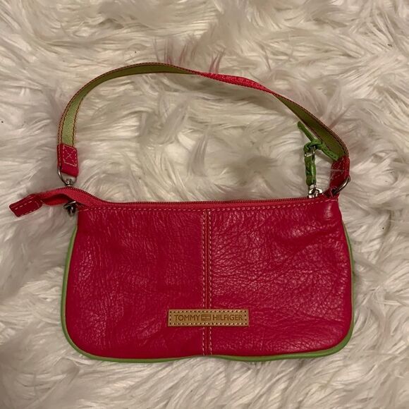 Tommy Hilfiger RARE pink & green vintage wristlet/purse - Picture 1 of 9